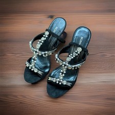 BCBG Generation Rhinestone Stiletto Sandals Black Size 8 Evening Heels
