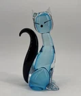 VTG Murano Formia Art Glass Siamese Cat Blue & Black Tail Eyes Sommerso Figurine