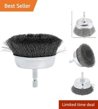 Fine Crimped Wire Cup Brush, 3-Inch, 1/4-Inch Hex Shank for Precision Finishing