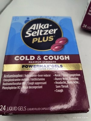 Alka-Seltzer Plus COLD & COUGH Powermax Liquid Gels 24ct Max Strength Exp 06/27