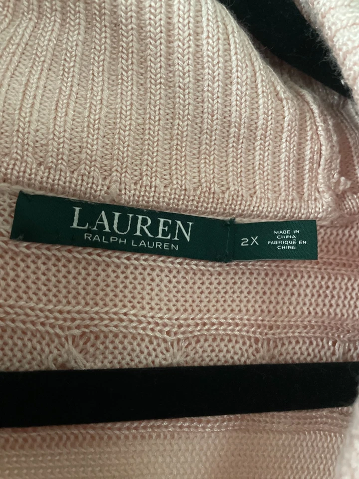 Suéter Lauren Ralph Lauren Feminino Bebê Rosa Malha Capuz Malha Tamanho Grande Tamanho 2X - Imagem 3 de 4
