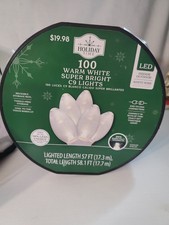 NEW Holiday Time 100 Count WARM WHITE LED Super Bright C9 Lights 58.1 FT