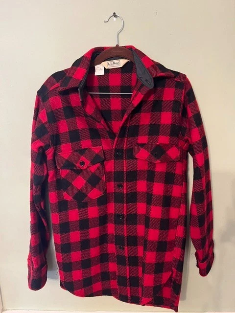 LL Bean Mens small red plaid wool jacket image 1