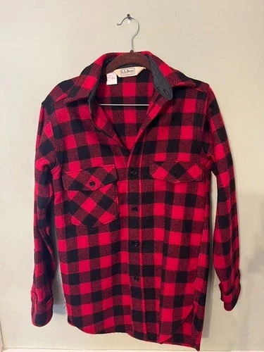 LL Bean Mens small red plaid wool jacket - product listing photo