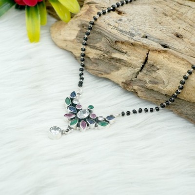 925 Sterling Silver Multi Gemstones Jewelry Natural Gemstones Necklace Handmade