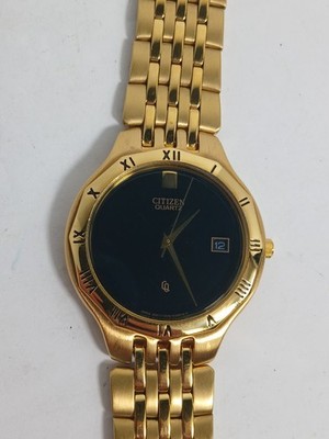 Vintage Citizen CQ black gold quartz dress watch 5510-k08609 35mm 30m