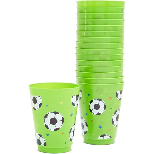 16x Soccer Reusable Plastic Cups for Kids Birthday Party Parties Supplies, Green - Picture 6 of 7