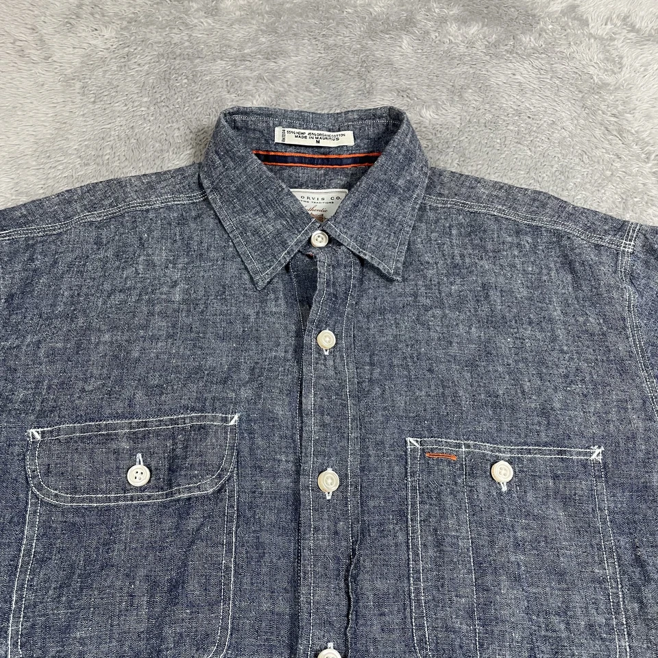 Camisa Orvis Para Hombres Mediana Azul Cambray Cáñamo Algodón Orgánico Abotonada Ropa de Trabajo Foto 3 de 4