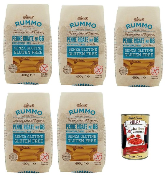Rummo Pasta Penne Rigate N.66 Senza Glutine Nudeln Glutenfrei 5X400G+Polpa 400G-image