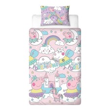 Peppa Pig Duvet Cover Set Single Reversible Suzy George Unicorn Cloud Kids Girls