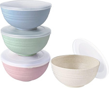 Wheat Straw Cereal Bowls with Lids 26oz Microwave Dishwasher Safe Set, 4PC