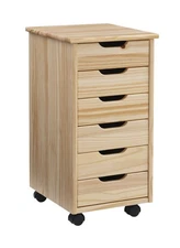 Linon Cary 6-Drawer Rolling Storage Utility Cart, Natural