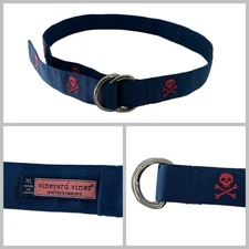 Vineyard Vines D-Ring Belt Boys XL Blue Pink Skull & Crossbones YGI V5-75