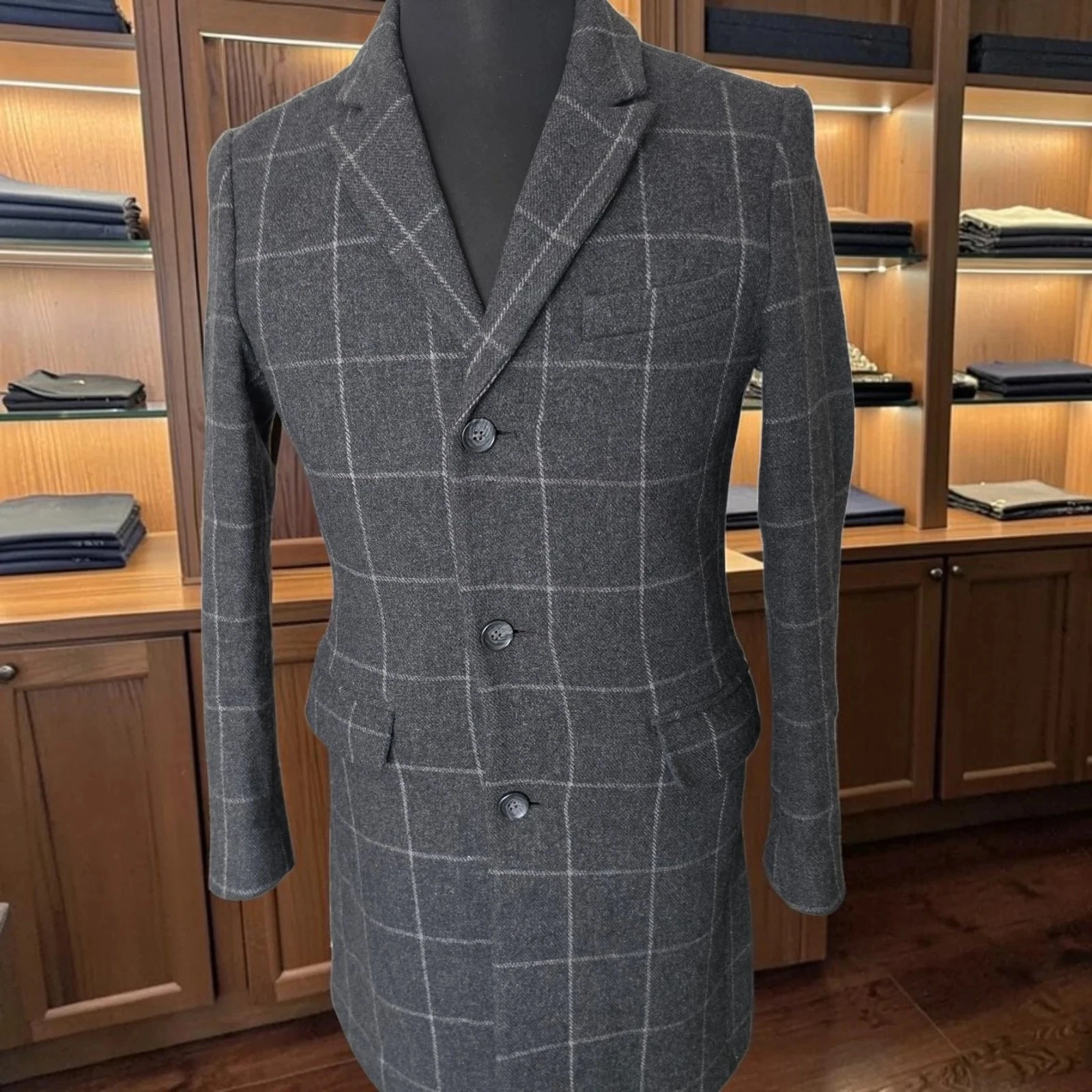 Bonobos Wool Overcoat 38r Slim Fit Half Belted Windowpane image 1