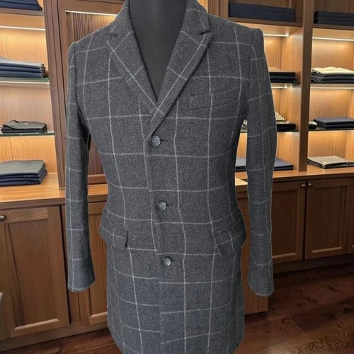 Bonobos Wool Overcoat 38r Slim Fit Half Belted Windowpane - product listing photo