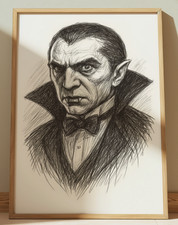 DRACULA BELA LUGOSI DRAWING PRINT SKETCH 8" x 10" HORROR PRINT WALL ART
