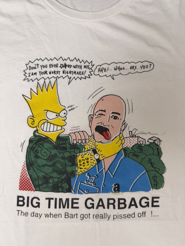 New Bart Simpson Jeff Bezos Parody Shirt Size 22”x30” XL. Big Time Garbage. RARE