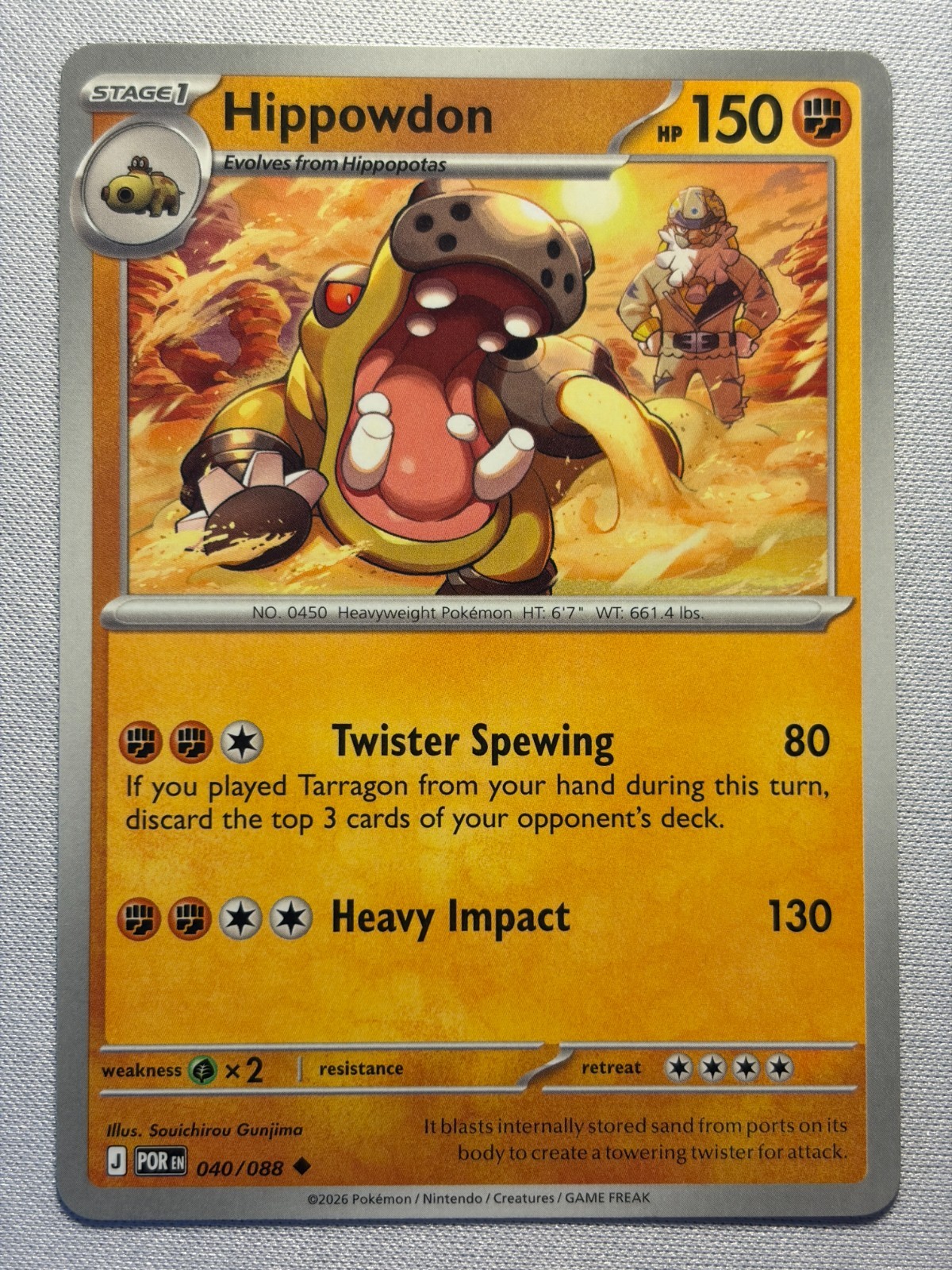 2026 POKEMON ME03 PERFECT ORDER: HIPPOWDON 40/88 BASE NEAR MINT!