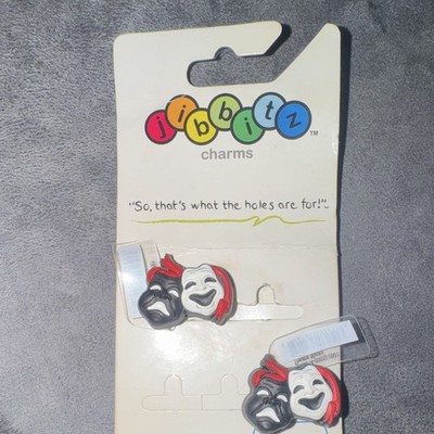 Jibbitz Theatre Masks Shoe Charm Set of 2 Black/White/Red Plastic Multicolor