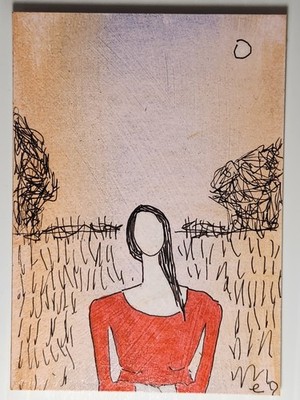 e9Art ACEO woman in red outsider art brut naive