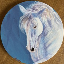Original Horse Oil Painting On Canvas Andalusian Equine Art 10 Inch Round Canvas