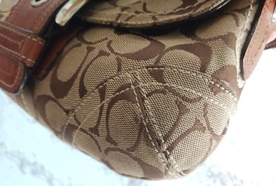 Coach SMALL 11860 Y2K Soho Beige Signature C Canvas & Tan Leather