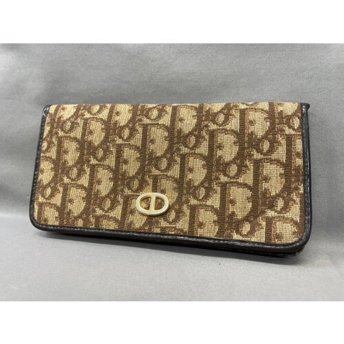 Christian Dior Trotter Canvas Leather Bi fold Long Wallet Brown 2449