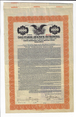 NEW YORK 1926 502 Park Avenue Building Bond Stock Certificate Trump Park Ave