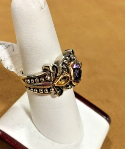 Sterling Silver .925 & 14kt Gold Amethyst Citrine Ring Size 7 - Imagen 5 de 12
