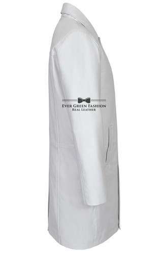 Abrigo de cuero blanco trinchera para hombre 3/4 hasta la rodilla clásico abrigo de piel de cordero real 1476 - Imagen 3 de 7