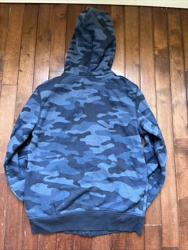 GAP Boy's Logo Hoodie Jacket Size Large Blue Camo Zip Front - Picture 2 of 4