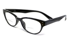 Calabria 7654 Bi-Focal Cateye Spring Hinge Designer Reading Glasses Black 1.50