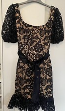 Pretty Little Thing Black Lace Belted Puff Sleeve Bodycon Dress - Size 10