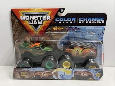 Monster Jam 2021 1:64 Color Change 2-Pack  Dragon vs Thunder Bus , NEW MUST SEE!