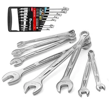 8-Pack Combination Wrenches Set SAE 5/16" to 3/4" 12-Point with Wrench Organizer