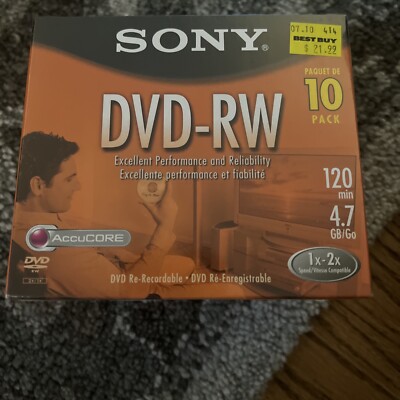 NEW/SEALED - Sony DVD + RW 10 Pack Rewriteable DVD Discs 4.7GB 120 Minutes