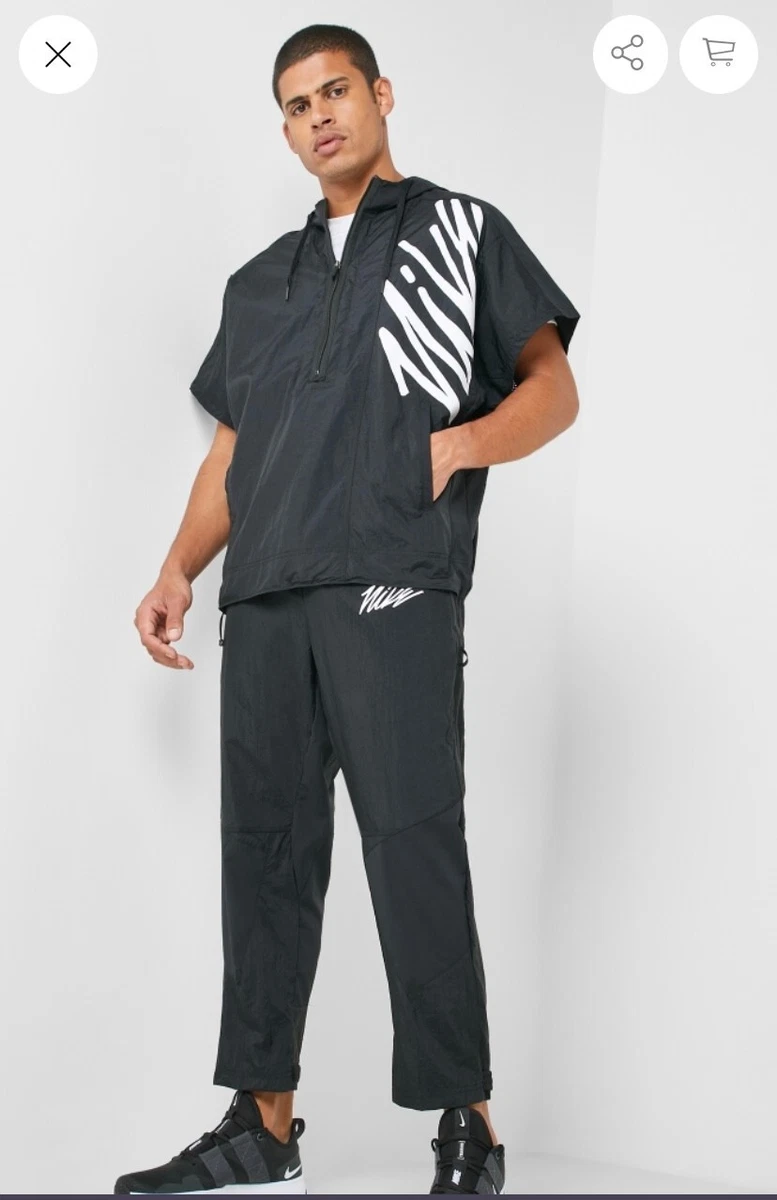 Nike Mens Athletic Streetwear Jacket Black Short Sleeve Hooded Mesh Back Size S