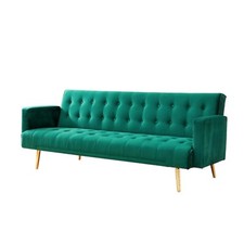 Image of GREEN PLUSH VELVET SOFA BED LARNACA LIVING ROOM FURNITURE GUESTS COMFORT