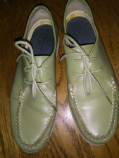 Vintage 1960's Olive Green Leather Boat Shoes by Top Sider Size 7.5