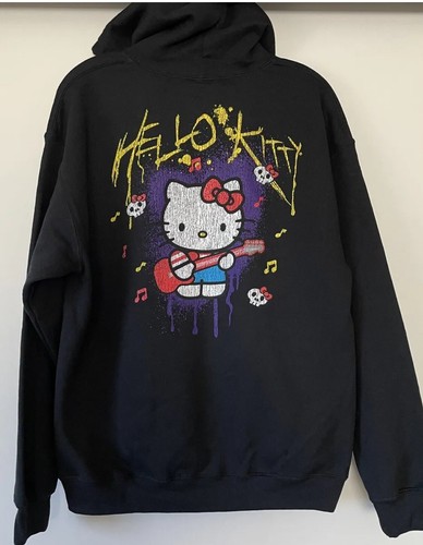 NWT! SANRIO HELLO KITTY Hoodie Sweatshirt Rock & Roll GUITAR SKULLS Black Med