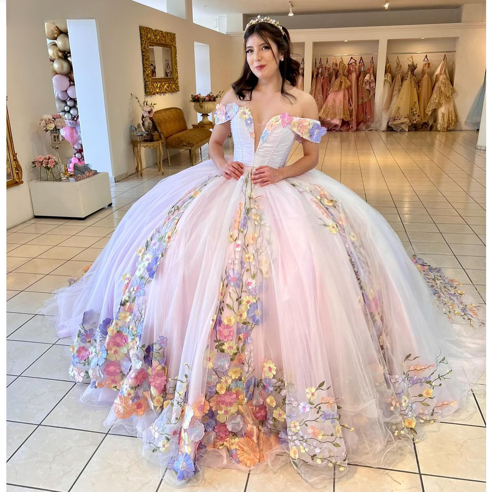 Sweet Sixteen Quinceanera Dresses For Rent Near Me Floral Pink