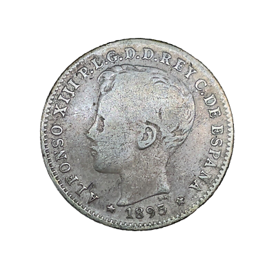 1895 PGV Puerto Rico 20 Centavos .900 Silver Coin Alfonso XIII KM