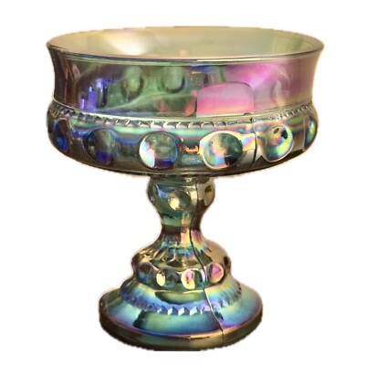 Mardi Gras Chalice Vintage Collector s Indiana Carnival Glass Kings Crown Blue