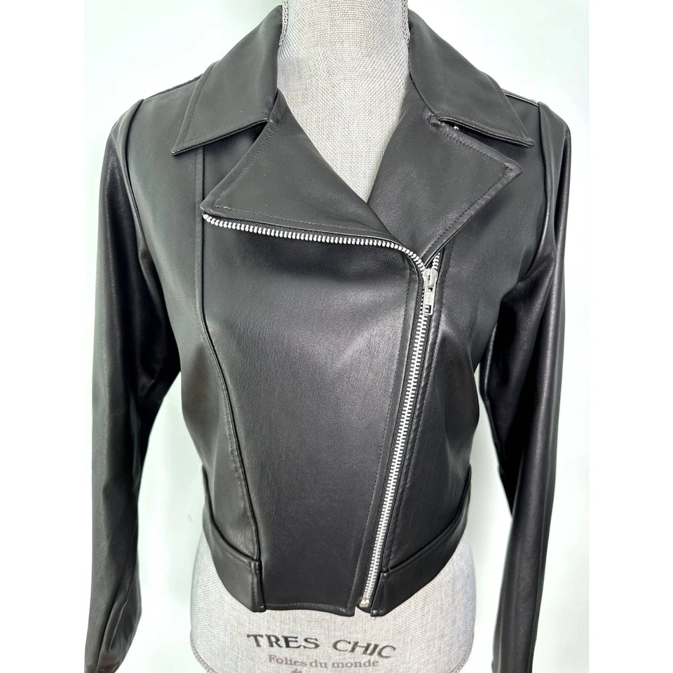 Wonder Nation Junior Girls Vegan Faux Leather Black Crop Biker Moto Jacket XXL   - Image 4 of 4