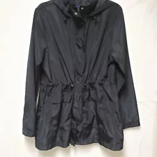 Basic Edition Women’s Rain Coat Black Hooded Windbreaker Sz L PO Good