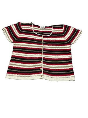 Reba Rose L Large Stripes Vintage Knit Sweater Top Button Down Stitch ...