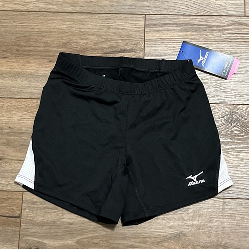 Women's Mizuno Volleyball Shorts SZ Small Black White Mesh Panel Lightweight NWT