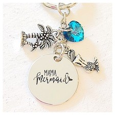 Mama Mermaid Silver Accessories Charm Keychain Gift for Beach  Ocean Lovers