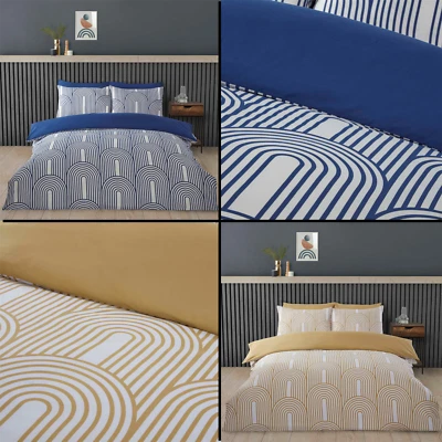 HOMESPACE DIRECT Arches Bedding Duvet Cover Set All Year Round Geometric Design Blue And White