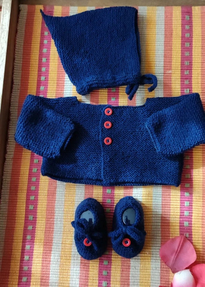 Conjunto lana bebé chaqueta, ranita, zapatos y capota 0 meses. Hecho a mano. - Imagen 3 de 3